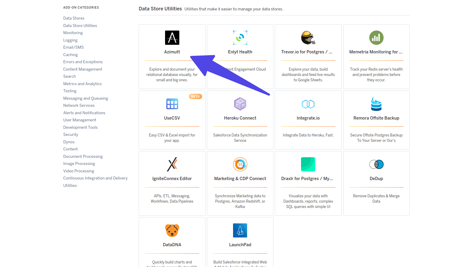 Azimutt listed on Heroku